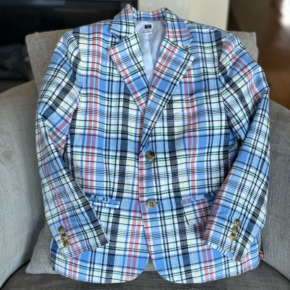 Janie And Jack Plaid Linen-Cotton Blazer, Size 6, Excellent Condition.